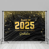 Aperturee - Aperturee Black Gold Glitter Congratulations Grad Backdrop